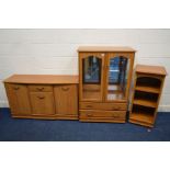 A MODERN GLAZED TWO DOOR BOOKCASE, with two drawers, width 83cm x depth 40cm x height 125cm,