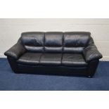 A MODERN BLACK LEATHER THREE SEATER SETTEE