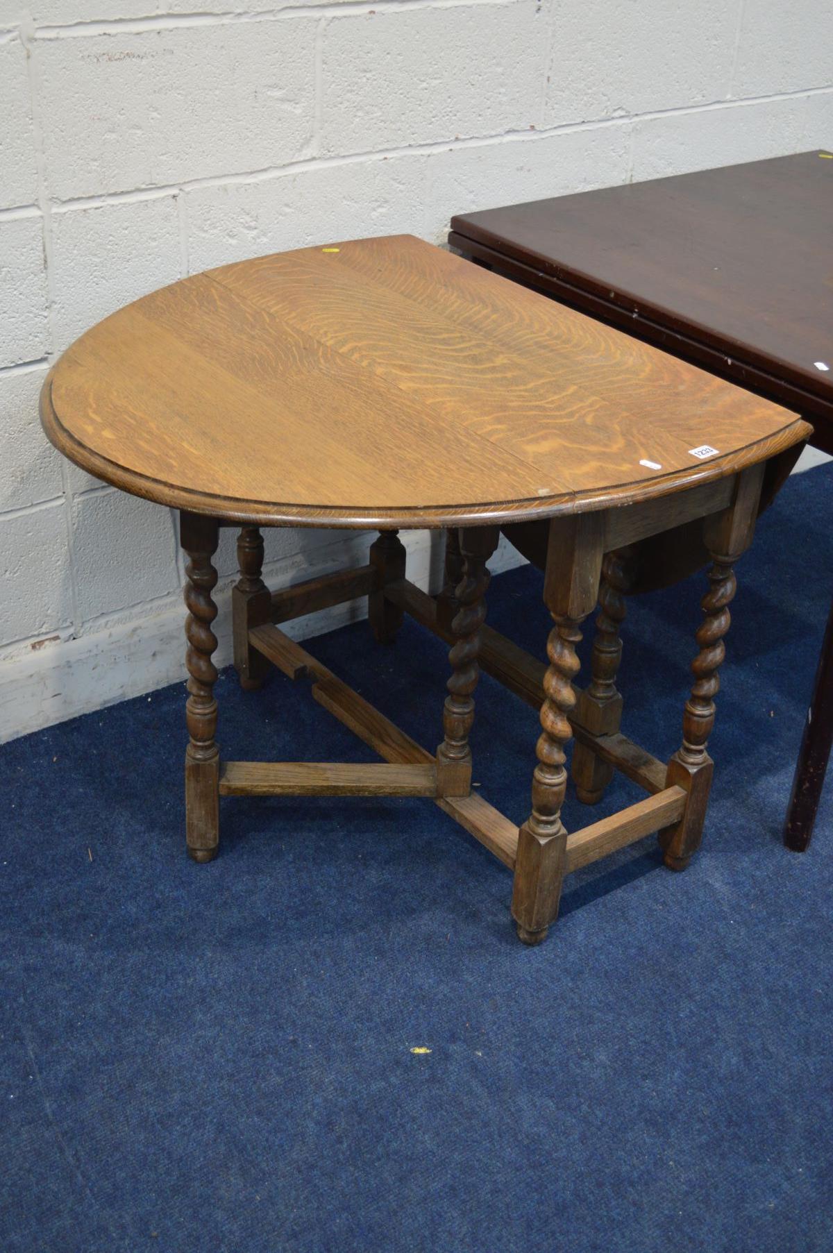 AN OAK BARLEY TWIST OVAL TOP DROP LEAF TABLE together with a square draw leaf table (2) - Image 2 of 2