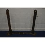 SLAZENGERS LTD STADIUM POLE, a pair of vintage wooden tennis posts on cast iron bases, approximate