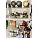 VARIOUS NOVELTY ITEMS, to include ten modern desk globes, (some with stands), a novelty shaped