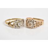 TWO 9CT GOLD DIAMOND CLUSTER RINGS, the first designed as a tiered cluster with a central single cut