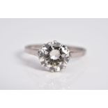 A LARGE SINGLE STONE DIAMOND RING, a round brilliant cut diamond claw set, estimated diamond weight