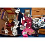 A BOX OF ASSORTED WOODEN BOXES ETC, AND A CASE OF MASONIC REGALIA, to include a small late 19th