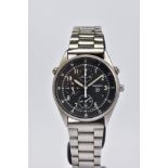 A SEIKO MILITARY STYLE CHRONOGRAPH WRISTWATCH, fitted with black dial, Arabic numerals and