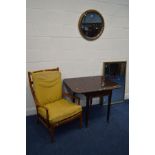 A LATE 19TH CENTURY MAHOGANY PEMBROKE TABLE with a single drawer, together with a rectangular gilt