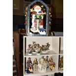 SIX BOXED CHRISTMAS DECORATIONS, comprising a folding fire screen, a nativity set, Santa and