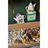 TWO WADE NOVELTY TEAPOTS AND A BOX OF WADE WHIMSIES, including Rabbit family, second issue, Lucky