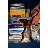 BEATLES AND ELVIS PRESLEY AND POPULAR MUSIC INTEREST, two boxes of books, calendars, videos, L.P'
