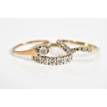 THREE 9CT GOLD DIAMOND RINGS, the first a half eternity ring, with a 9ct hallmark for Birmingham,