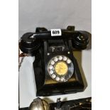A G.P.O. ERICSSON BLACK BAKELITE TELEPHONE, model 328L, version with dummy tray front, minor