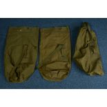 THREE LARGE GREEN CANVAS WWII ERA KIT BAGS, all marked U.S, all in good condition