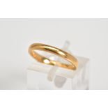 A 22CT GOLD WEDDING BAND, the plain polished band with a 22ct hallmark for Birmingham, ring size