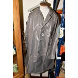 A BOX OF TERYLENE POLYESTER COATS IN BROWN/GREY, small (36''), medium (42'') and large (44'') sizes,