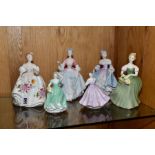 FOUR ROYAL DOULTON AND TWO COALPORT LADY FIGURES, comprising Marilyn HN3002, Clarissa HN2345 (