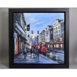 CSILLA ORBAN (HUNGARY 1961) 'REGENT STREET, LONDON' a London cityscape with red buses, signed bottom