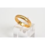 A 22CT GOLD WEDDING BAND, the plain polished band with a 22ct hallmark for Birmingham, ring size