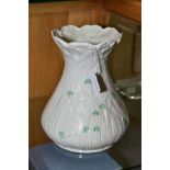 A LARGE BELLEEK VASE, decorated with shamrock, foliage and flowers, blue factory mark to base,