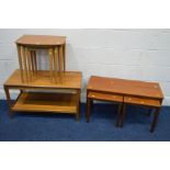 A MID 20TH CENTURY TEAK NEST OF THREE TABLES, together with a teak coffee/nest of three tables and