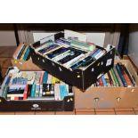 FIVE BOXES OF HARDBACK AND PAPERBACK BOOKS, mostly fiction, cooking etc (John Grisham, Danielle