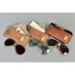 THREE PAIRS OF RAY-BAN SUNGLASSES, all of various glass shades, yellow and mixed colour metals