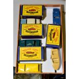 FOUR BOXED MATCHBOX 1-75 SERIES DIECAST VEHICLES, Ford Station Wagon, No 31 yellow body, metal