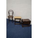 A SMALL OAK DROP LEAF OCCASIONAL TABLE together with an oak draw leaf occasional table (