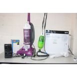 A HOOVER WHIRLWIND VACUUM CLEANER, an unbranded steam floor cleaner, an Igenix 16'' pedestal fan (in