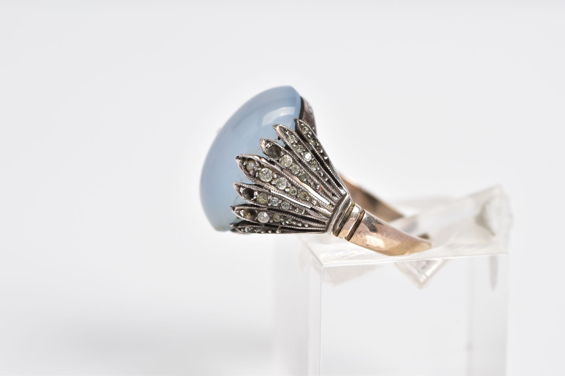 A MOONSTONE CABOCHON RING, the yellow metal ring designed with an oval cut cabochon moonstone, - Image 2 of 3