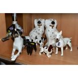 A GROUP OF CERAMIC DOG FIGURES comprising Beswick Bull Terrier 'Romany Rhinestone' No970, white,