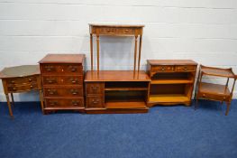 A YEW WOOD GREEN LEATHER TOPPED SPERPENTINE SIDED OCCASIONAL TABLE, with two drawers, 54cm square