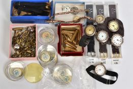 SIX SILVER WRISTWATCHES, two on fabric straps, two 9ct gold on silver expanding watch bracelets, a