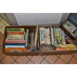 TWO BOXES OF CHILDREN'S BOOKS AND MAGAZINES, etc, to include assorted Rupert Toby Twirl, Enid