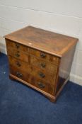 A MID 18TH CENTURY AND LATER WALNUT AND INLAID CHEST OF TWO SHORT OVER THREE LONG GRADUATED DRAWERS,
