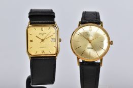 TWO GENTLEMENS WRISTWATCHES, to include a Rotary quartz watch, with square dial, Roman numerals