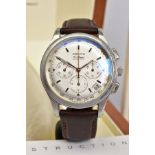 A ZENITH EL PRIMERO AUTOMATIC CHRONOGRAPH WRISTWATCH, silvered dial with baton and arrow markers,