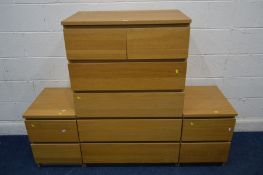 A MODERN OAK FINISH CHEST OF TWO SHORT OVER FOUR LONG DRAWERS, width 81cm x depth 49cm x height