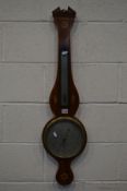 A GEORGIAN MAHOGANY STRUNG AND INLAID WHEEL BAROMETER, signed Caltelly, Hereford, with a