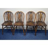 A SET OF FOUR OAK WHEELBACK CHAIRS