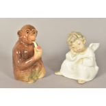 A BESWICK CHIMPANZEE WITH PIPE, No 1049, together with a Lladro 'Angel Thinking' No 4539 designed by