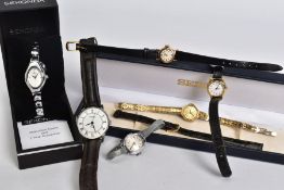 A COLLECTION OF WRISTWATCHES, to include a small ladies wristwatch stamped 0.750 to the very thin