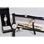 A COLLECTION OF WRISTWATCHES, to include a small ladies wristwatch stamped 0.750 to the very thin