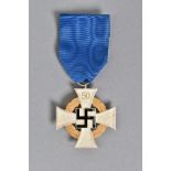 A GERMAN 3RD REICH FAITHFUL SERVICE MEDAL '50' ON TOP ARM OF CROSS, gold and silver with black