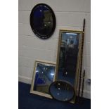 A MODERN RECTANGULAR WALL MIRROR, together with two oval wall mirrors, another wall mirror etc (6)