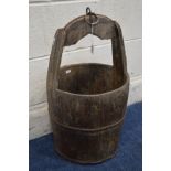 A 19TH CENTURY OAK COOPERED WATER BUCKET