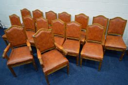 A SET OF FIFTEEN EARLY 20TH CENTURY OAK BOARDROOM CHAIRS including two carver chairs with light