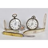 A SELECTION OF ITEMS, to include two small ladies pocket watches both with white dials, Roman