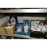 TWO BOXES AND LOOSE OF ROYAL COMMEMORATIVE CERAMICS, including boxed Royal Doulton loving cup,