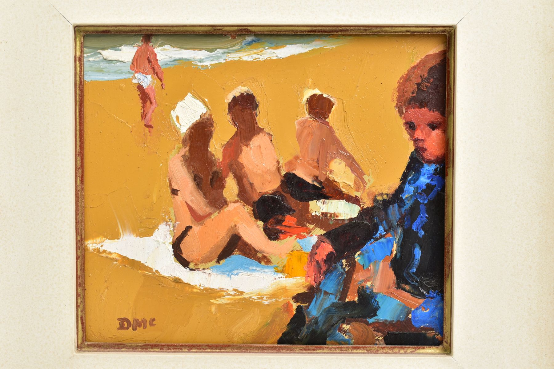 DONALD MCINTYRE (1923-2009) UNTITLED, a family group on a beach beside the sea, initialled lower - Image 2 of 3