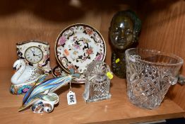 A GROUP OF CERAMICS AND GLASS, to include two Royal Crown Derby paperweights 'Striped Dolphin', gold